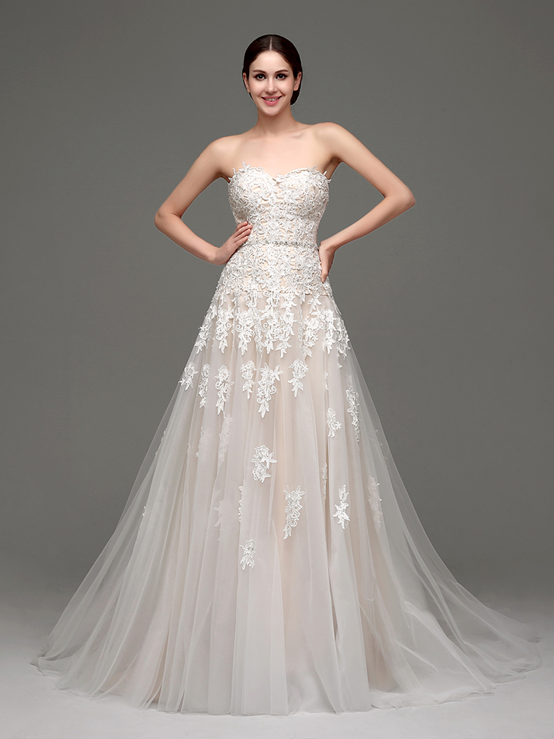 A-Line/Princess Sexy Wedding Dresses Tulle Lace Appliques with Beading