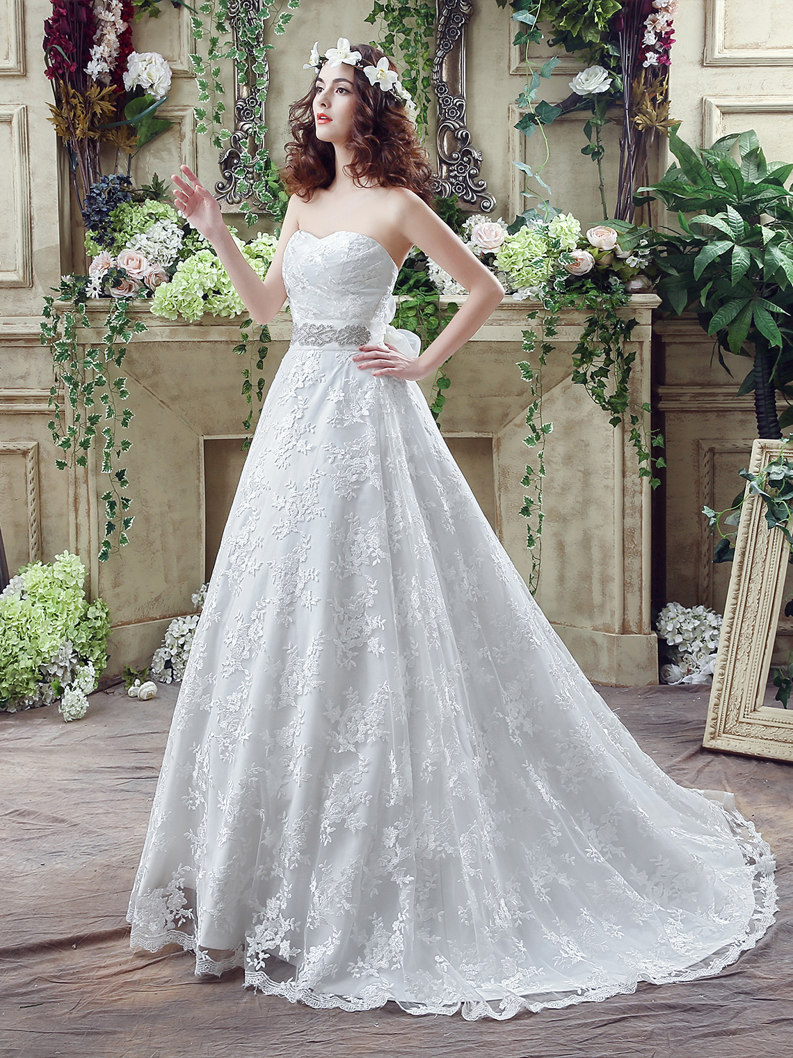 Ball Gown Engagement Elegant Wedding Dress Lace Sequin with Appliques