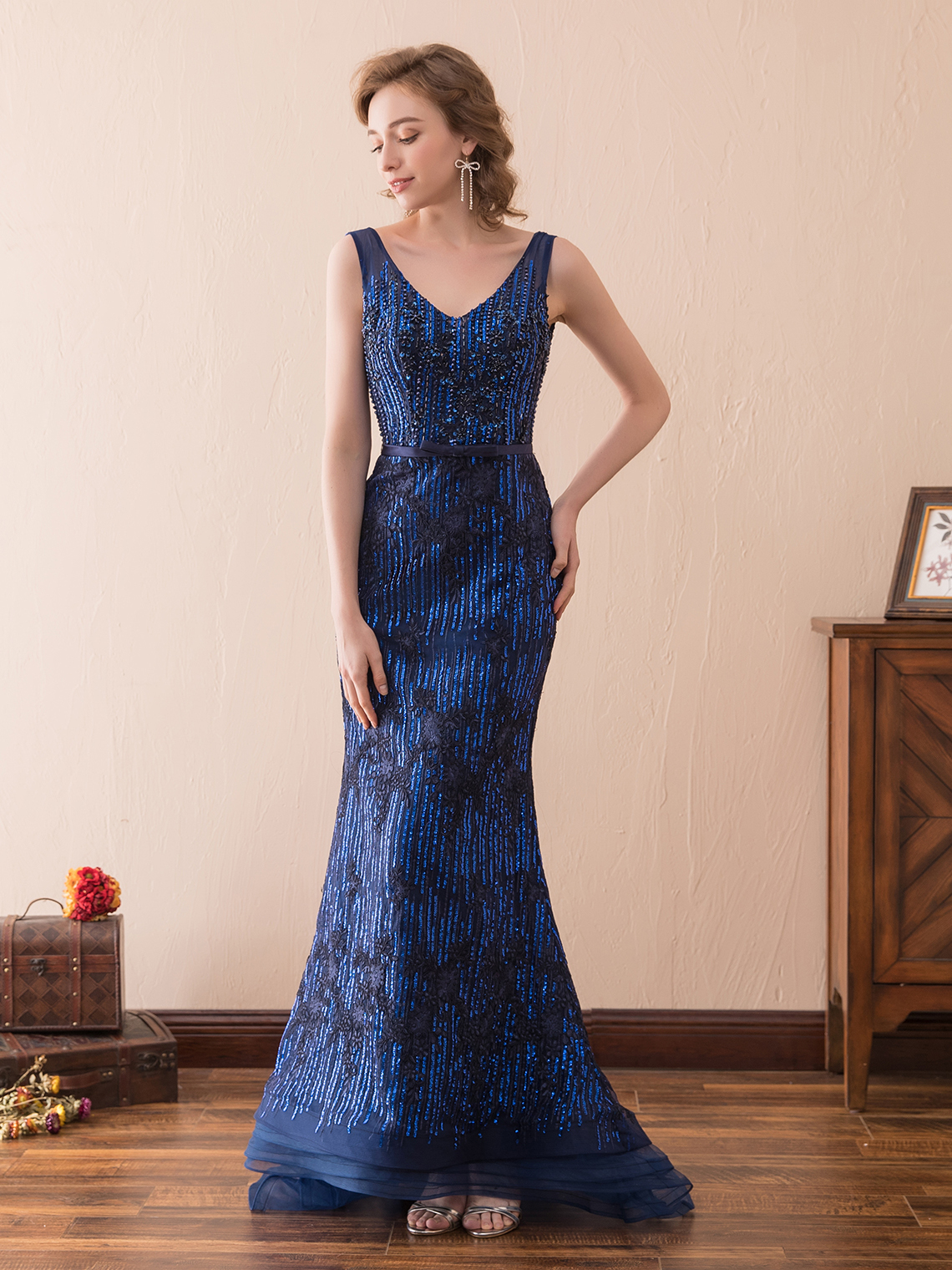 Mermaid/Trumpet Formal Elegant Evening Dress Sequin with Appliques