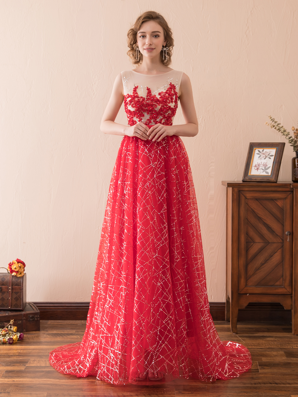 A-Line/Princess Formal Elegant Prom Dress Tulle with Sequin Appliques