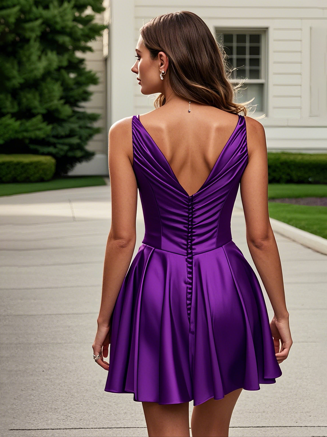 A-Line/Princess Short/Mini Homecoming Dress Satin with Pleated