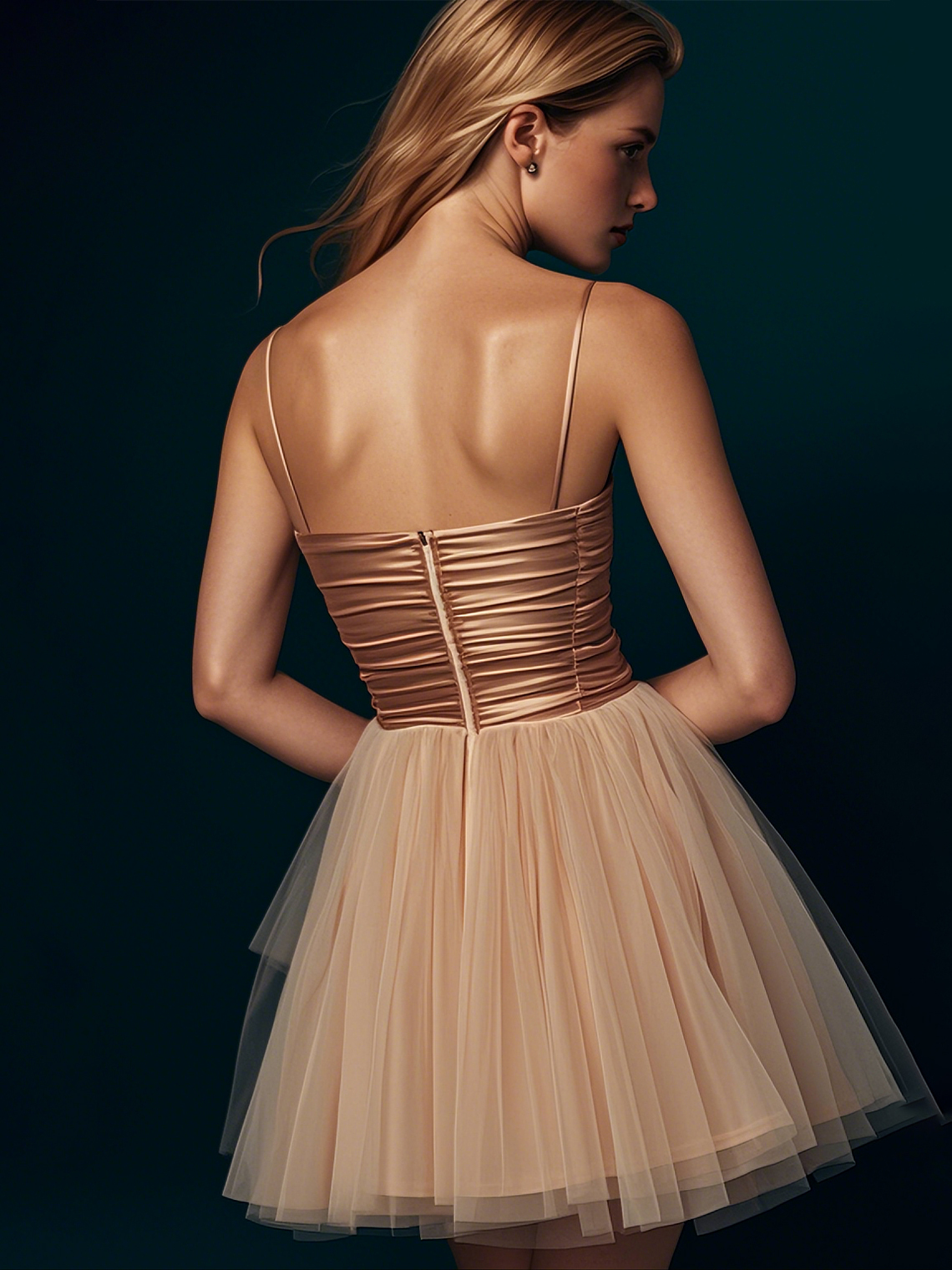 A-Line/Princess Short/Mini Homecoming Dress Satin Tulle with Pleated