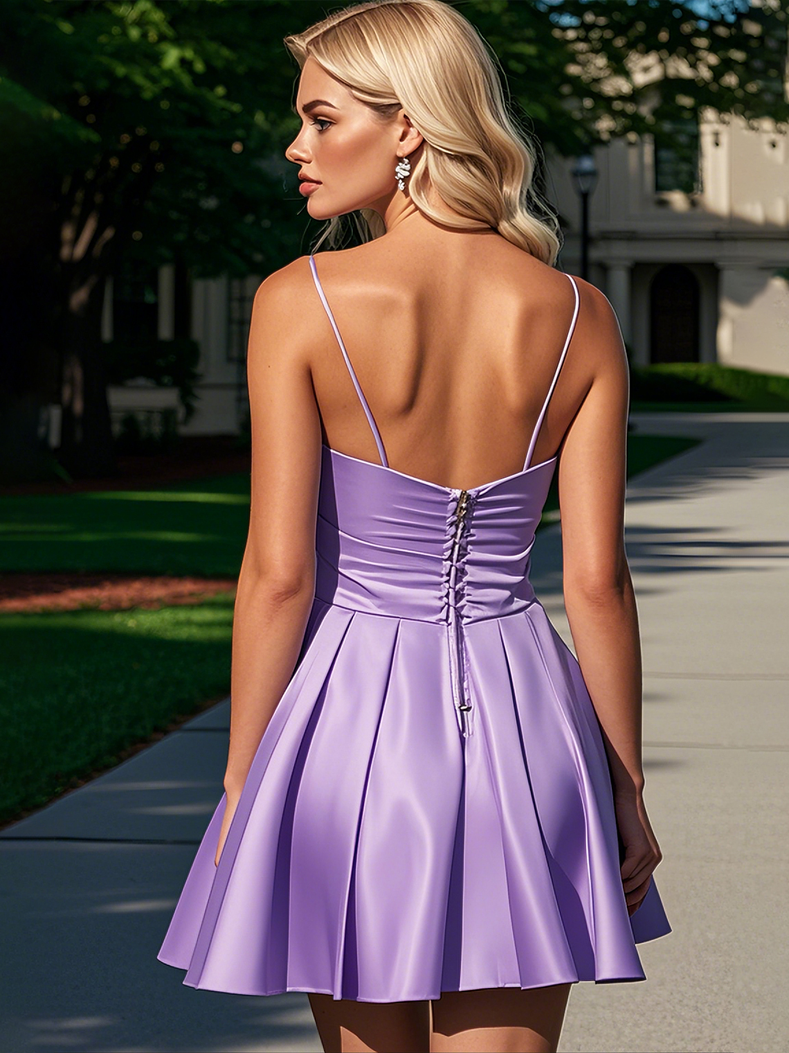A-Line/Princess V Neck Homecoming Dress Short/Mini Satin with Pleated