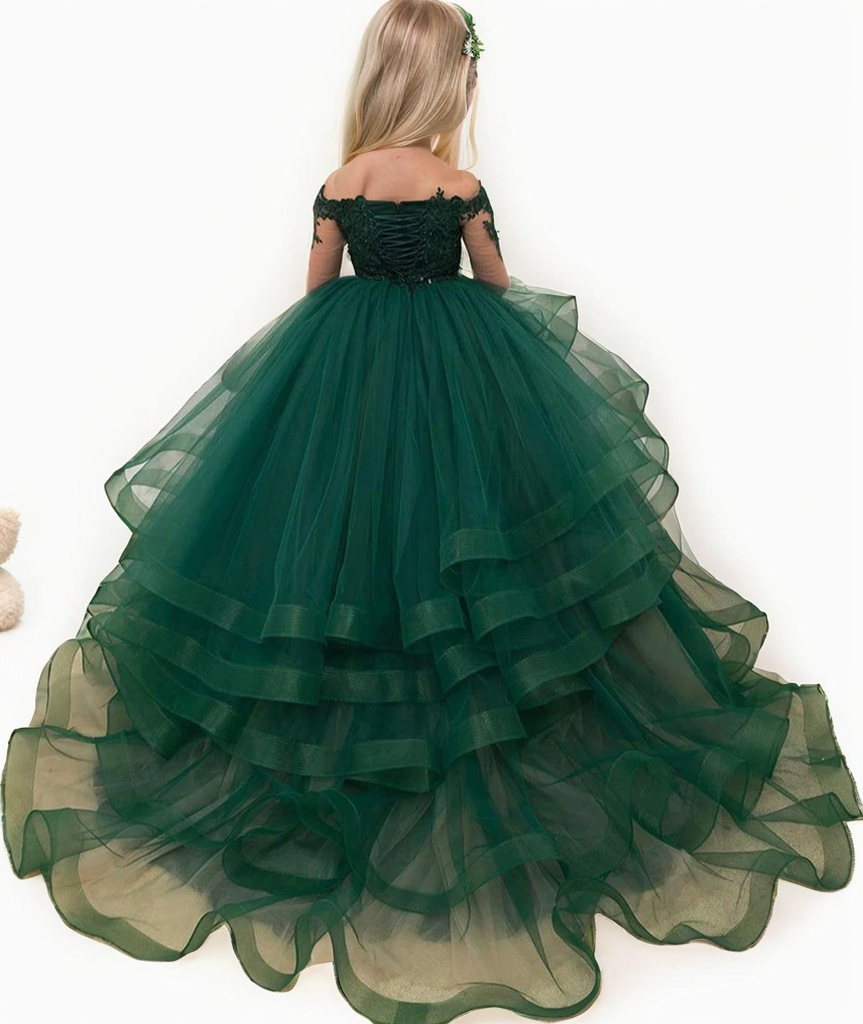 Wedding Flower Girl Dress Girls Cute Prom Dress Elegant Tiered Dress