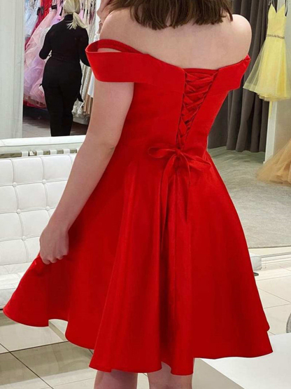 Dress A-line Off-the-Shoulder Short/Mini Satin Homecoming Dress