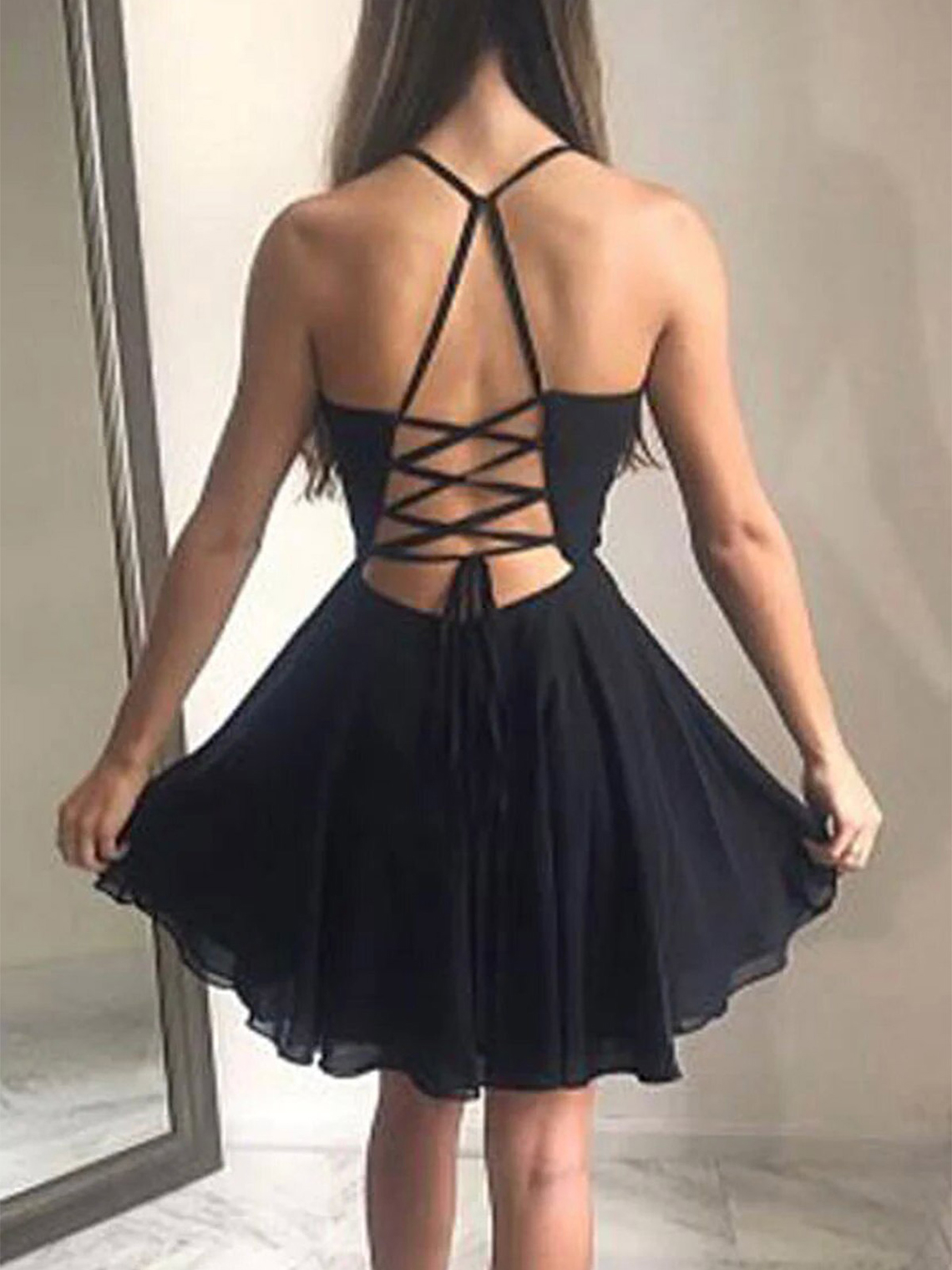 A-line V Neck Sleeveless Short/Mini Chiffon Homecoming Dress