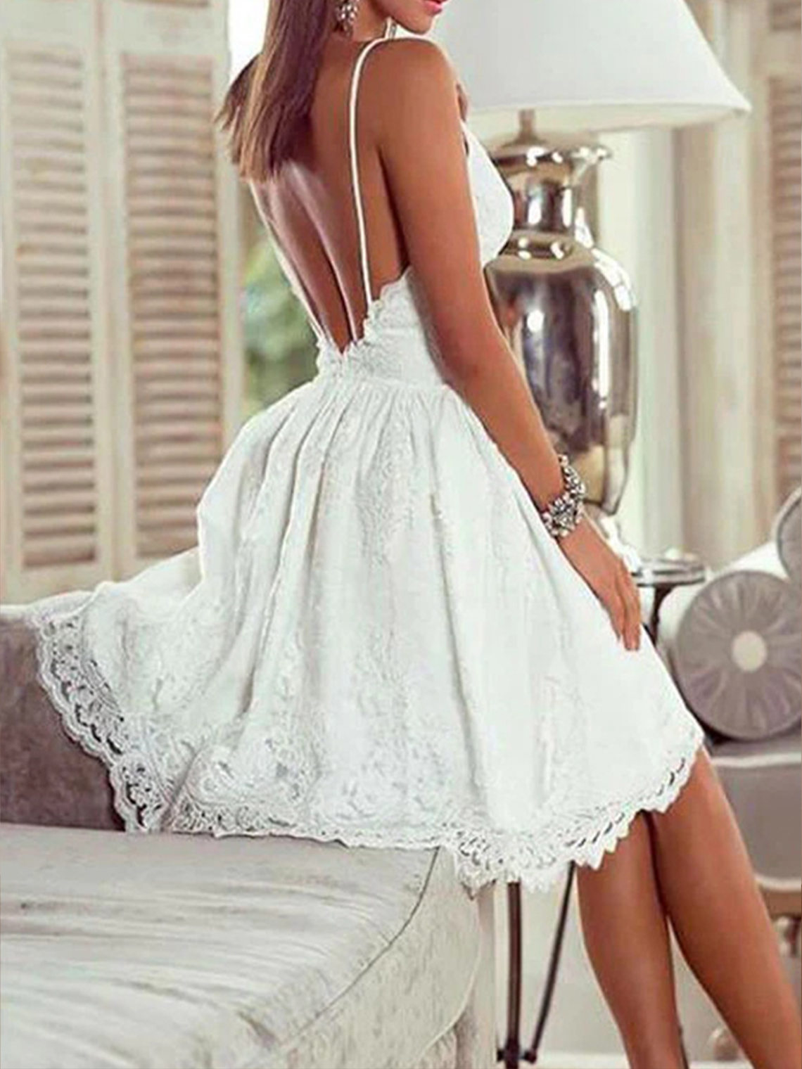 A-Line V-Neck Sleeveless Short/Mini Little White Homecoming Dresses