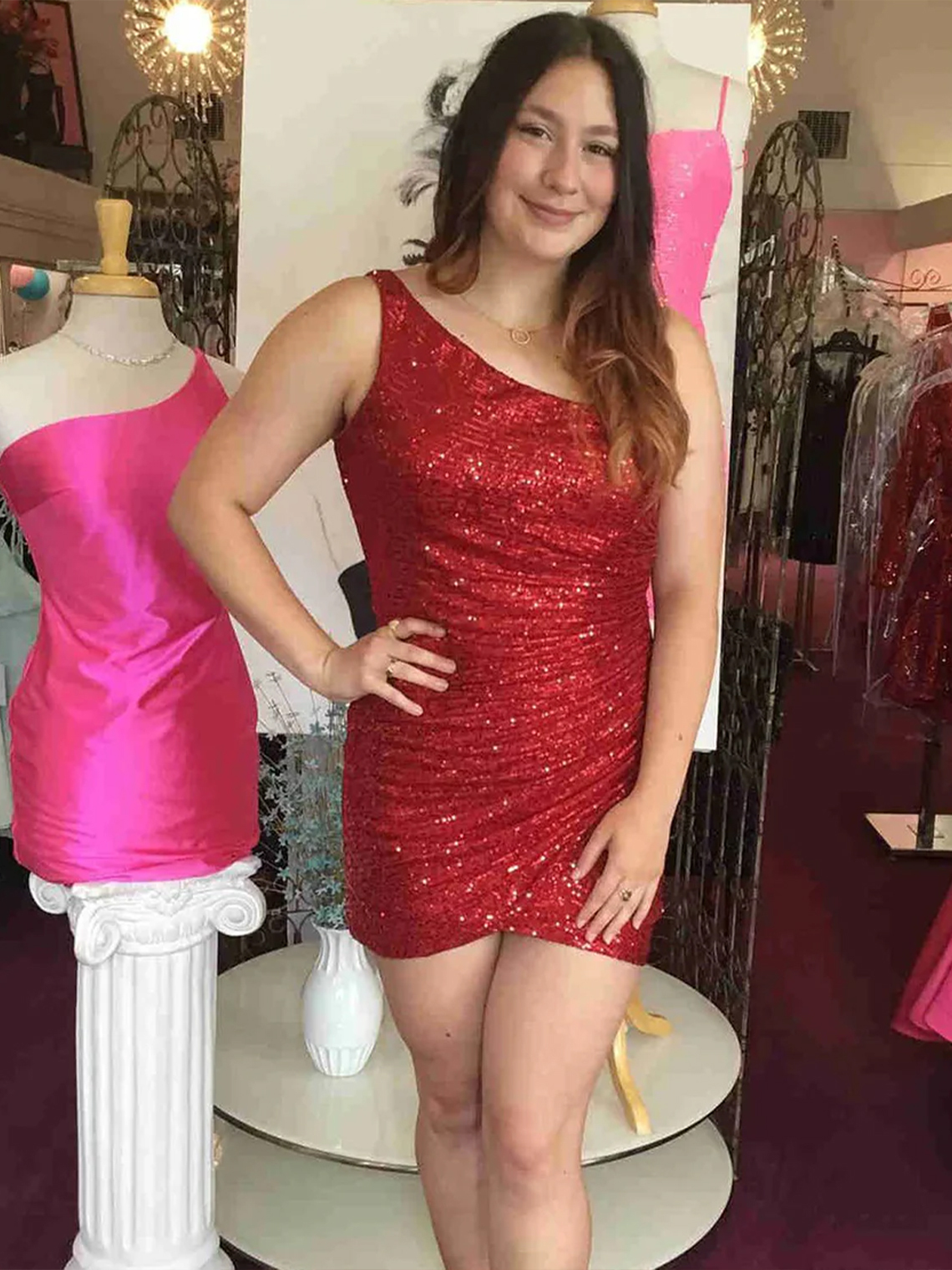 Sheath/Column One Shoulder Sequins Tight Glitter Homecoming Dress
