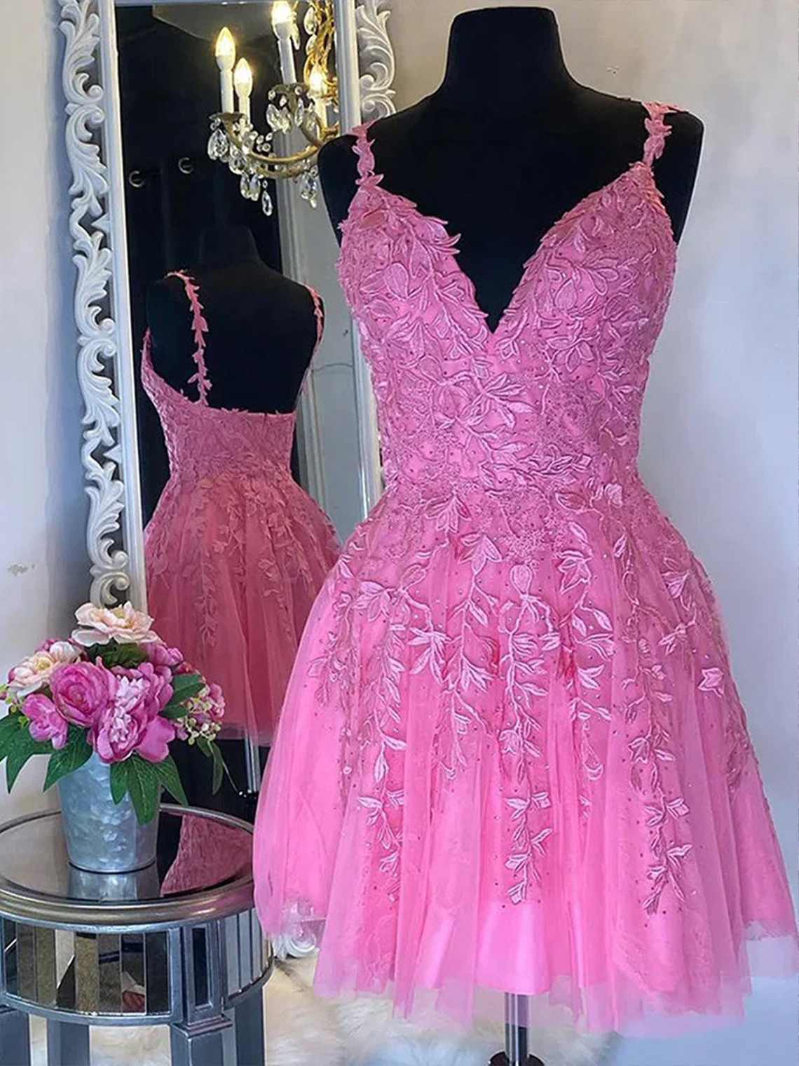 A-Line Tulle Cute Homecoming Dress With Appliques