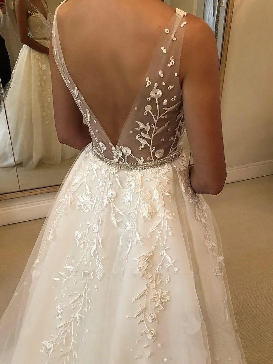  A-line Long Open Back Wedding Dress With Sweetheart Tulle
