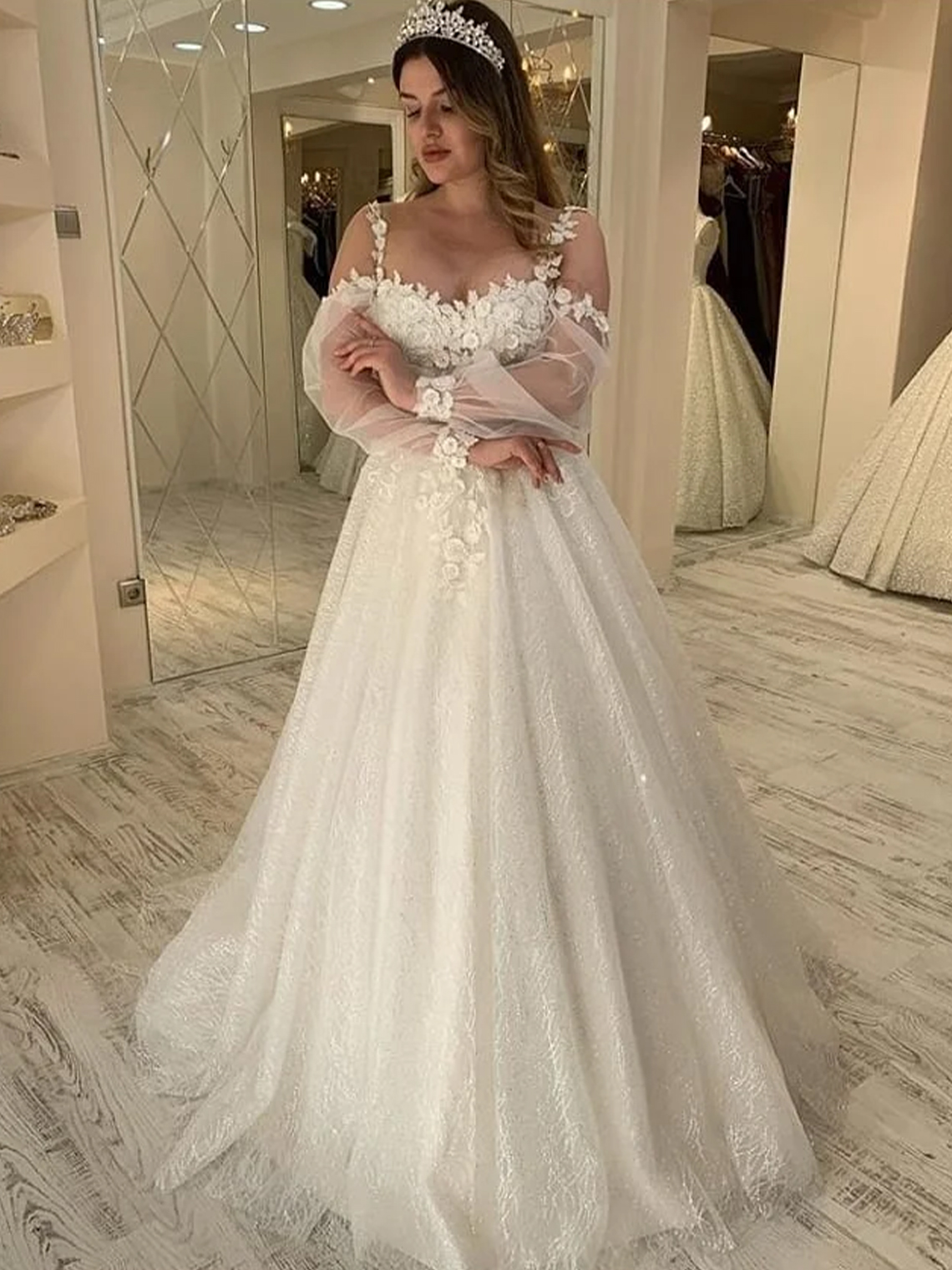 A-line Sweetheart Spaghetti-Straps Long Wedding Dress With Sleeves