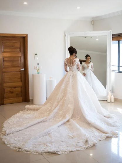 Dresses A-line Long Sleeves Sweetheart Open Back Wedding Dresseseses With Tulle Lace