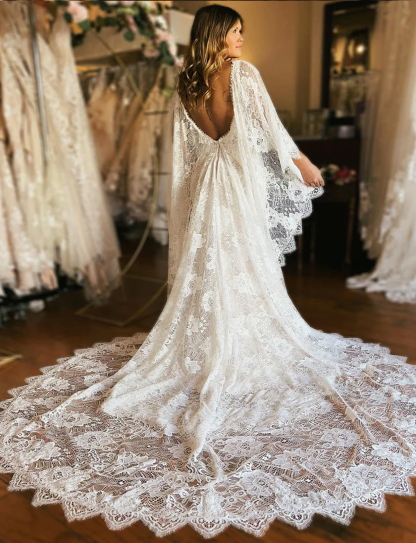 Dresses Mermaid Wedding Dresseseses with Ivory Long Sleeve Cape Lace Appliques
