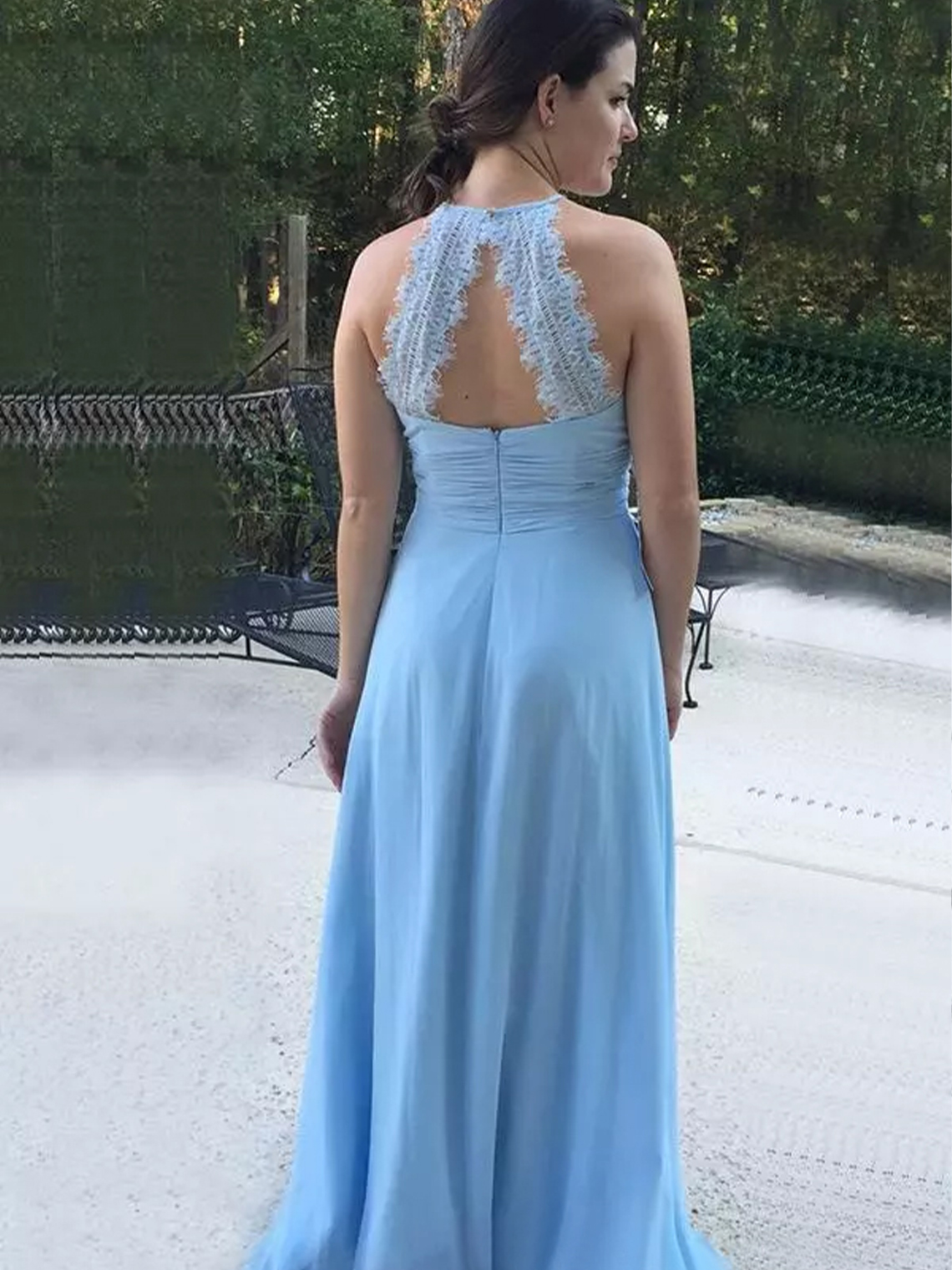 A-line/Princess Scoop Neck Chiffon Bridesmaid Dress With Pleated