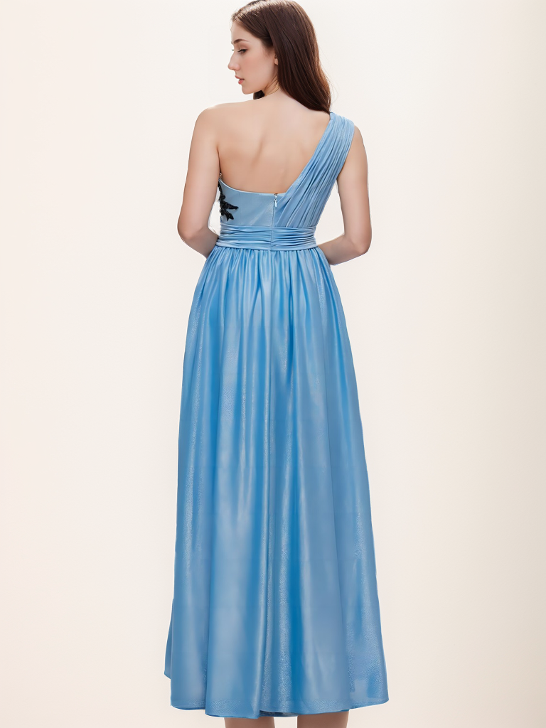 A-Line Formal Evening Prom Gown Floor Length One Shoulder Appliques