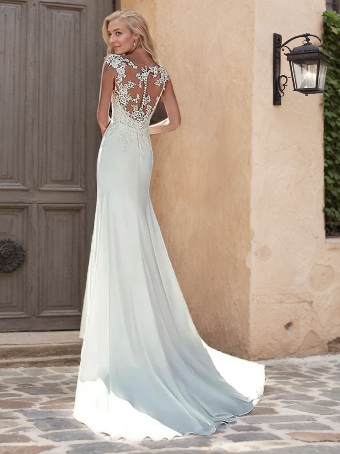 Mermaid Tulle Lace Scoop Neck Court Train With Applique Wedding Dress