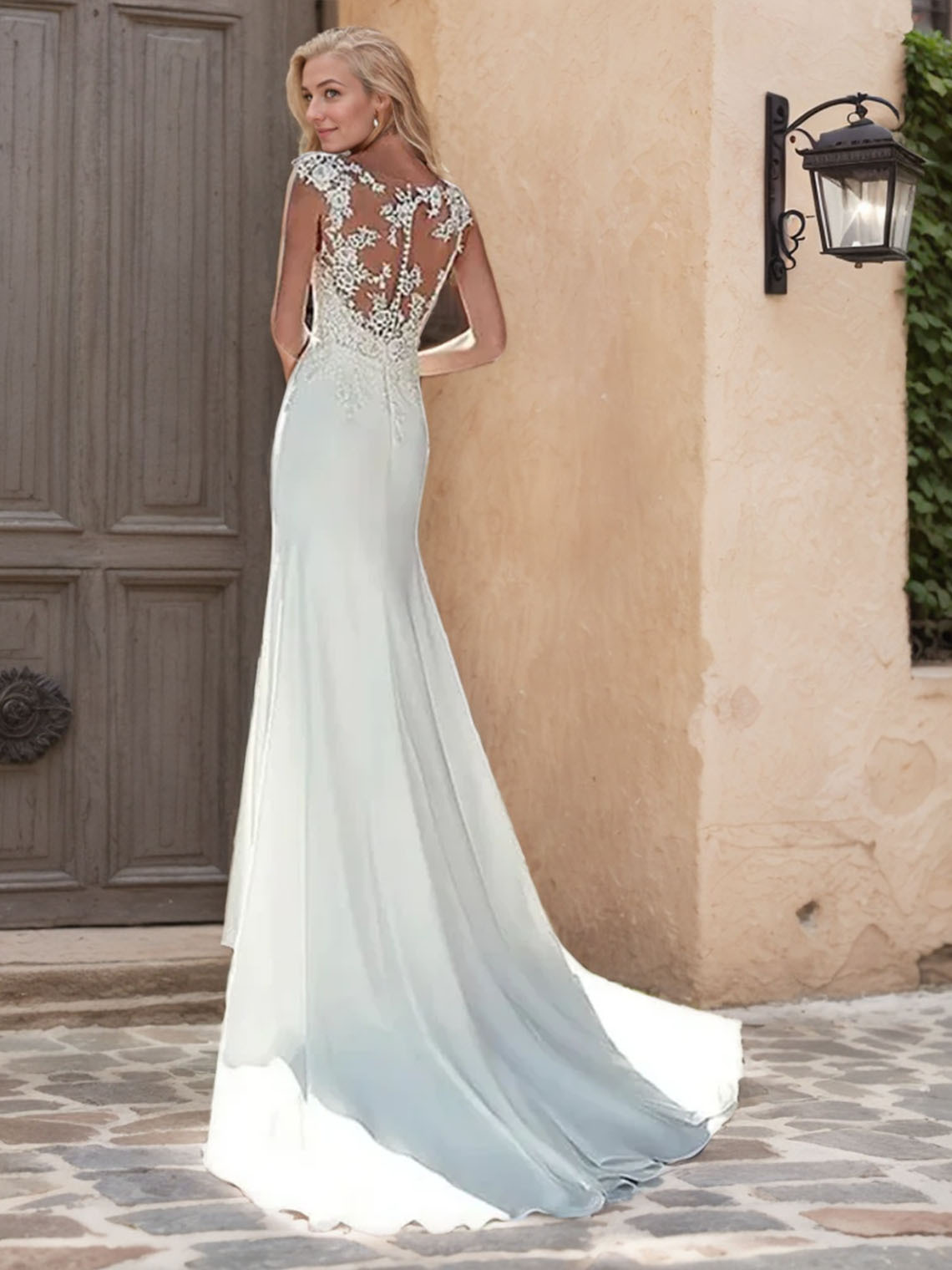 Mermaid Tulle Lace Scoop Neck Court Train With Applique Wedding Dress