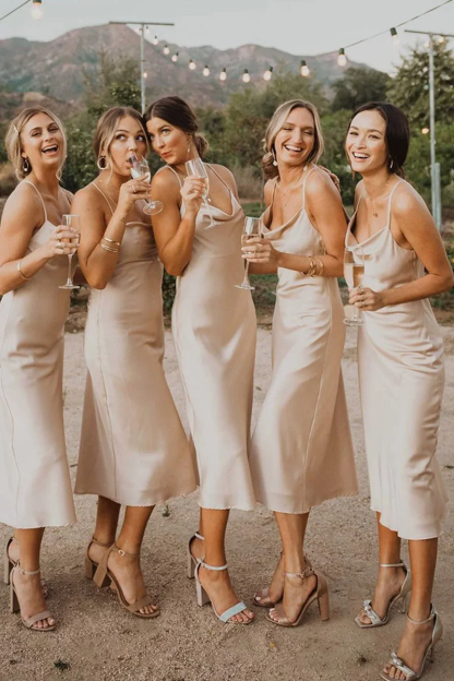 Dress Sheath Cowl Neck Tea Length Ivory Bridesmaid Dress