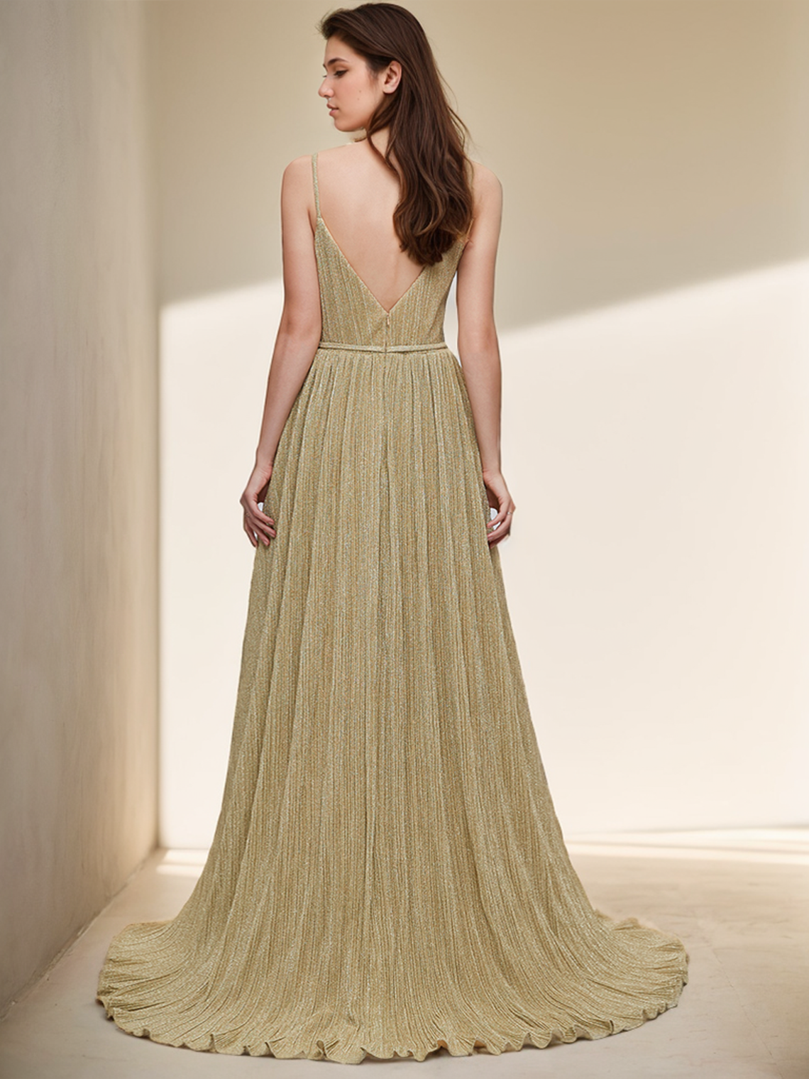 A-Line Evening Gown Beautiful Back Prom Formal Dress Pleats