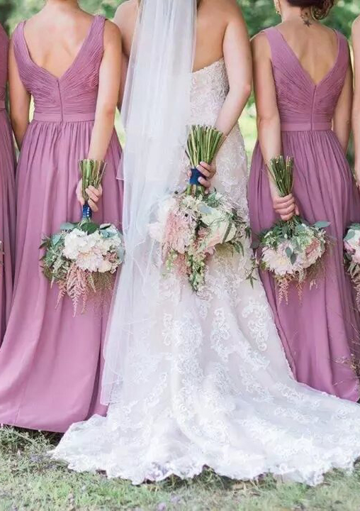 A-line V Neck Sleeveless Floor-Length Chiffon Bridesmaid Dresses