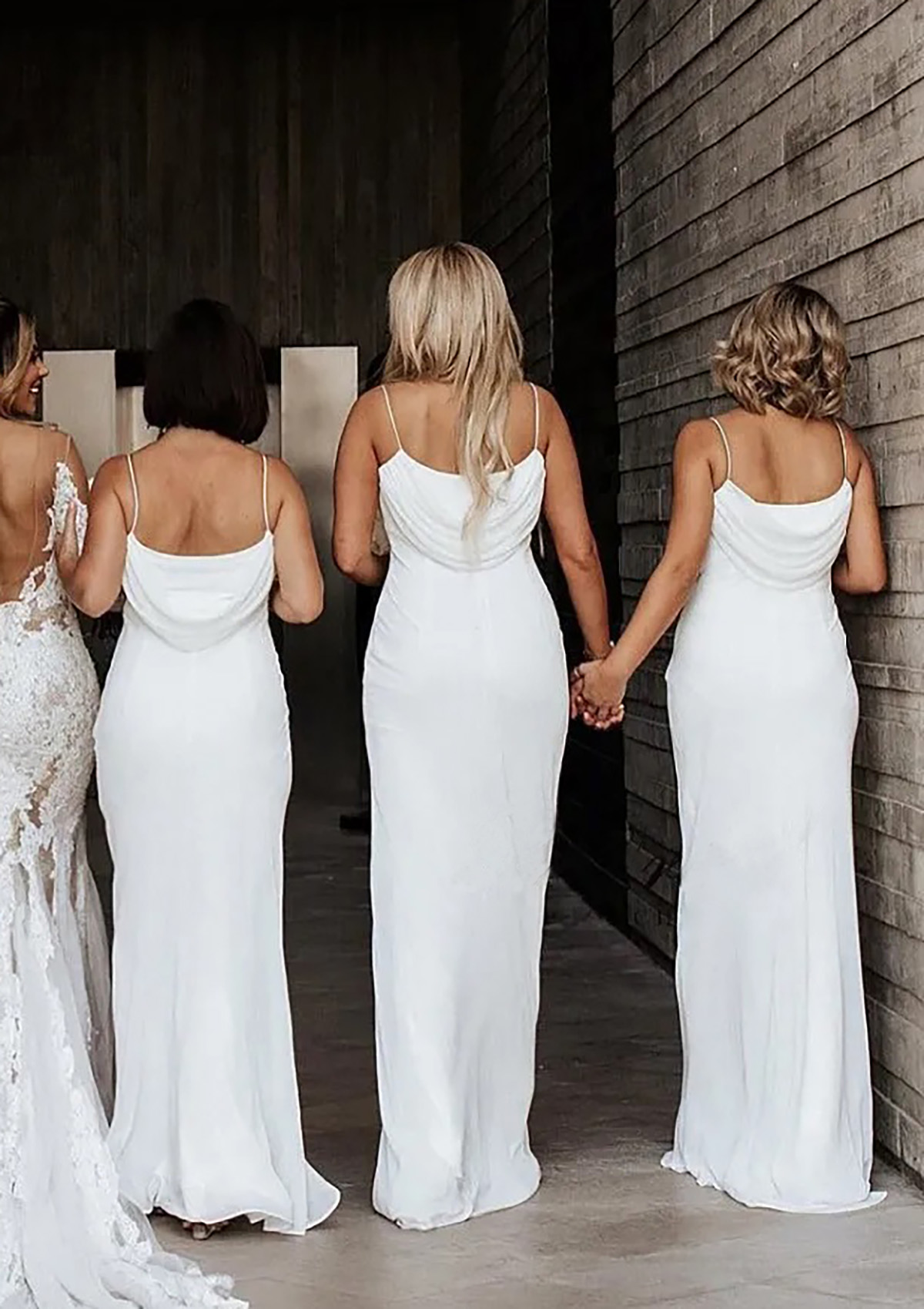 Sheath/Column Cowl Neck Floor-Length Satin Bridesmaid Dress