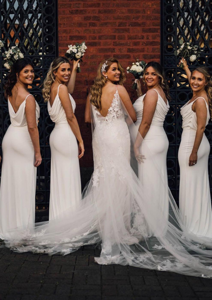 Dress Sheath/Column Cowl Neck Floor-Length Bridesmaid Dress With Pleated