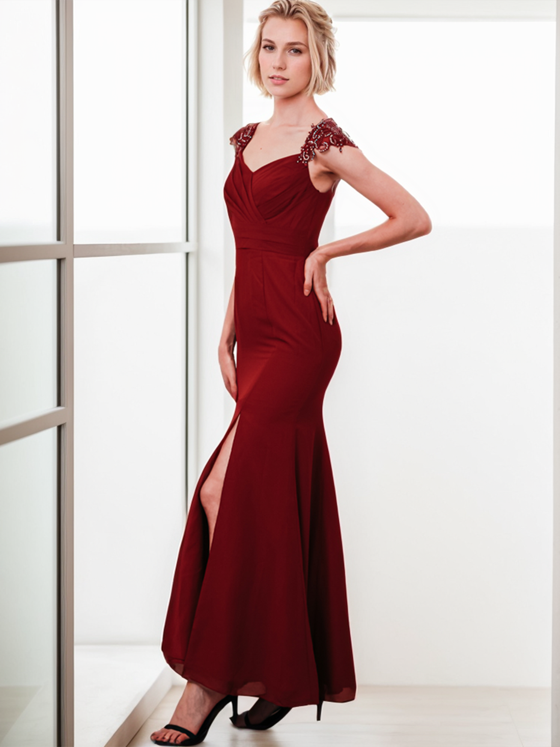 Sheath/Column Formal Wedding Guest Evening Dress Beads Appliques