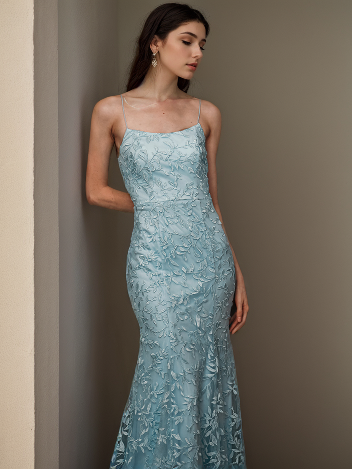 Mermaid Evening Gown Sexy Backless Prom Dresses Lace with Appliques 