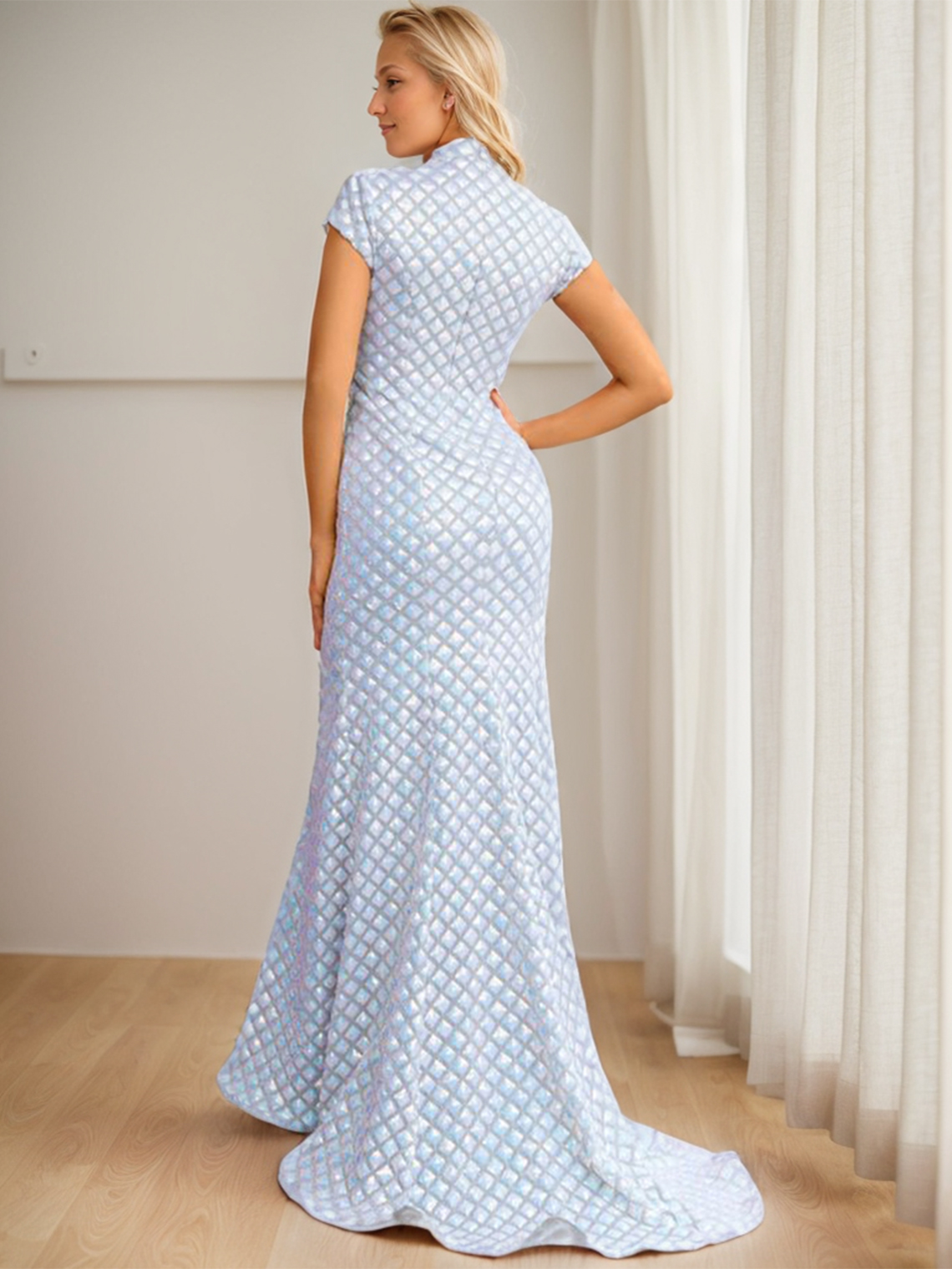 Mermaid/Trumpet Formal Evening Prom Dress Floor Length Short Sleeves 