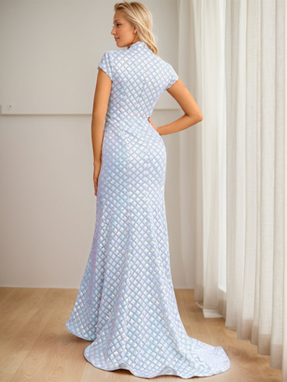 Dress Mermaid/Trumpet Floor Length Short Sleeves Formal Prom Gown