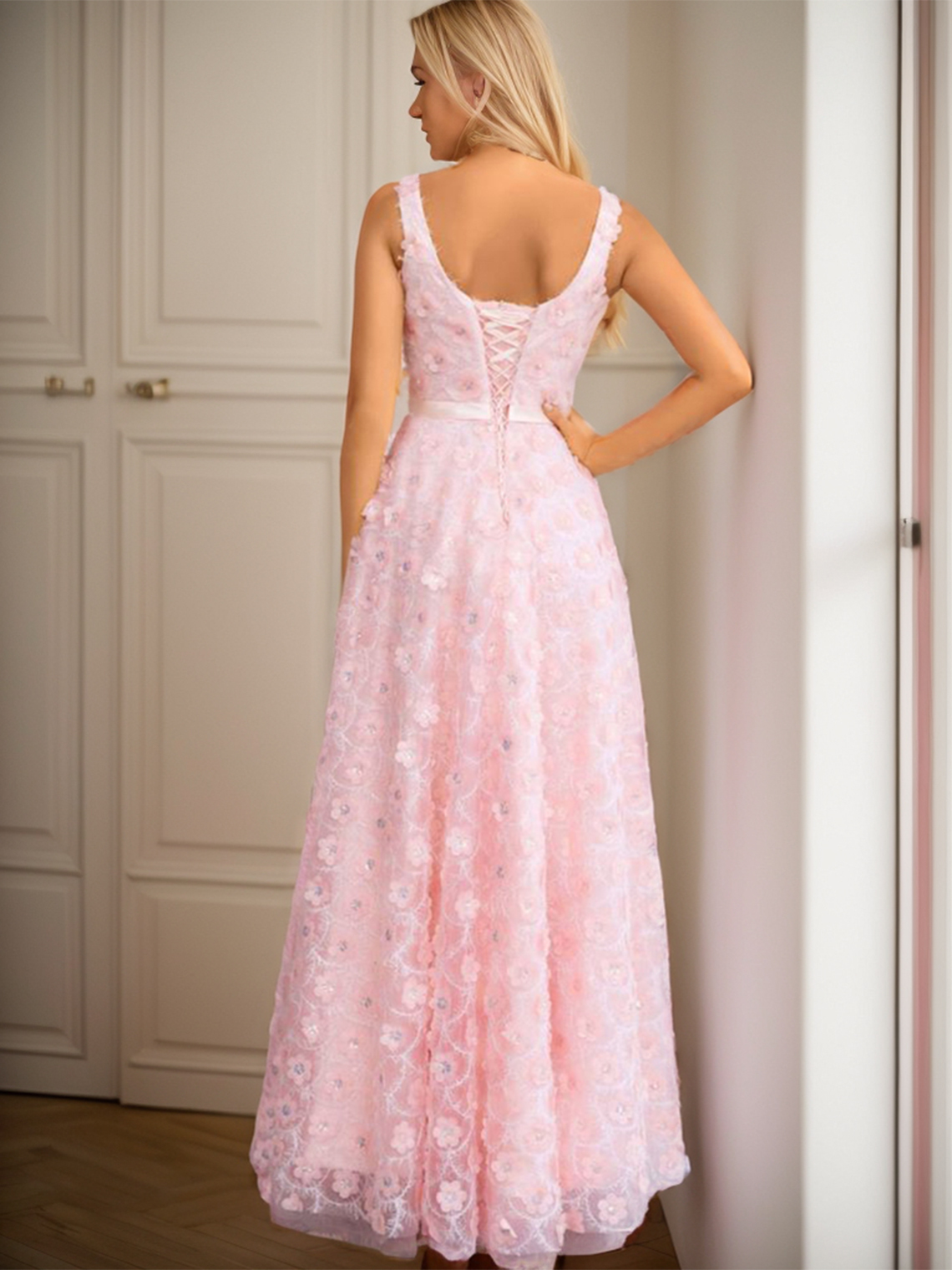 A-Line Romantic Prom Evening Dress Floor Length Quinceanera Dress 