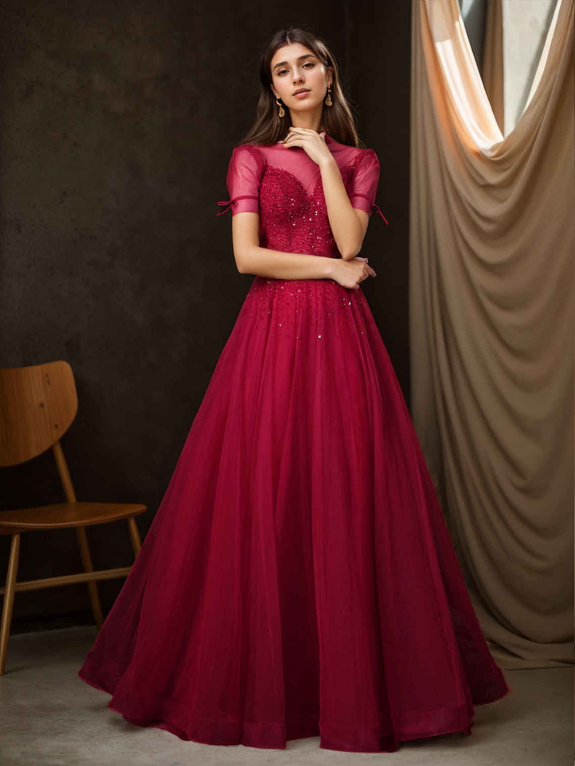 A-Line/Princess Evening Dresses Luxury Sparkle Light Burgundy Prom Gow