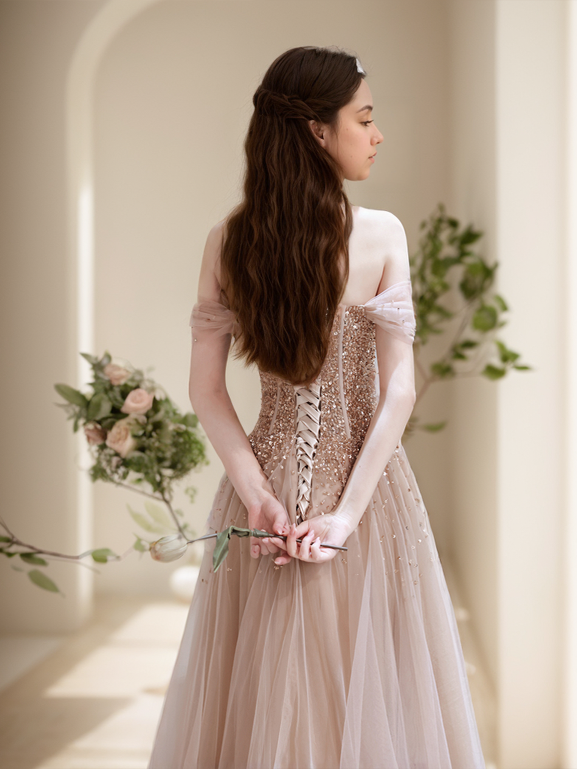  A-Line Prom Dresses Sparkle Evening Dress Luxury Floor Length Beading