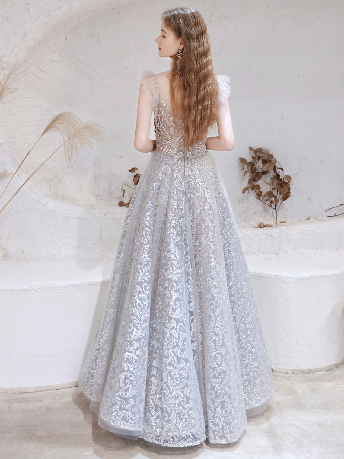 A-Line/Princess Prom Dresses Formal Evening Dress Tulle Sequin Beading