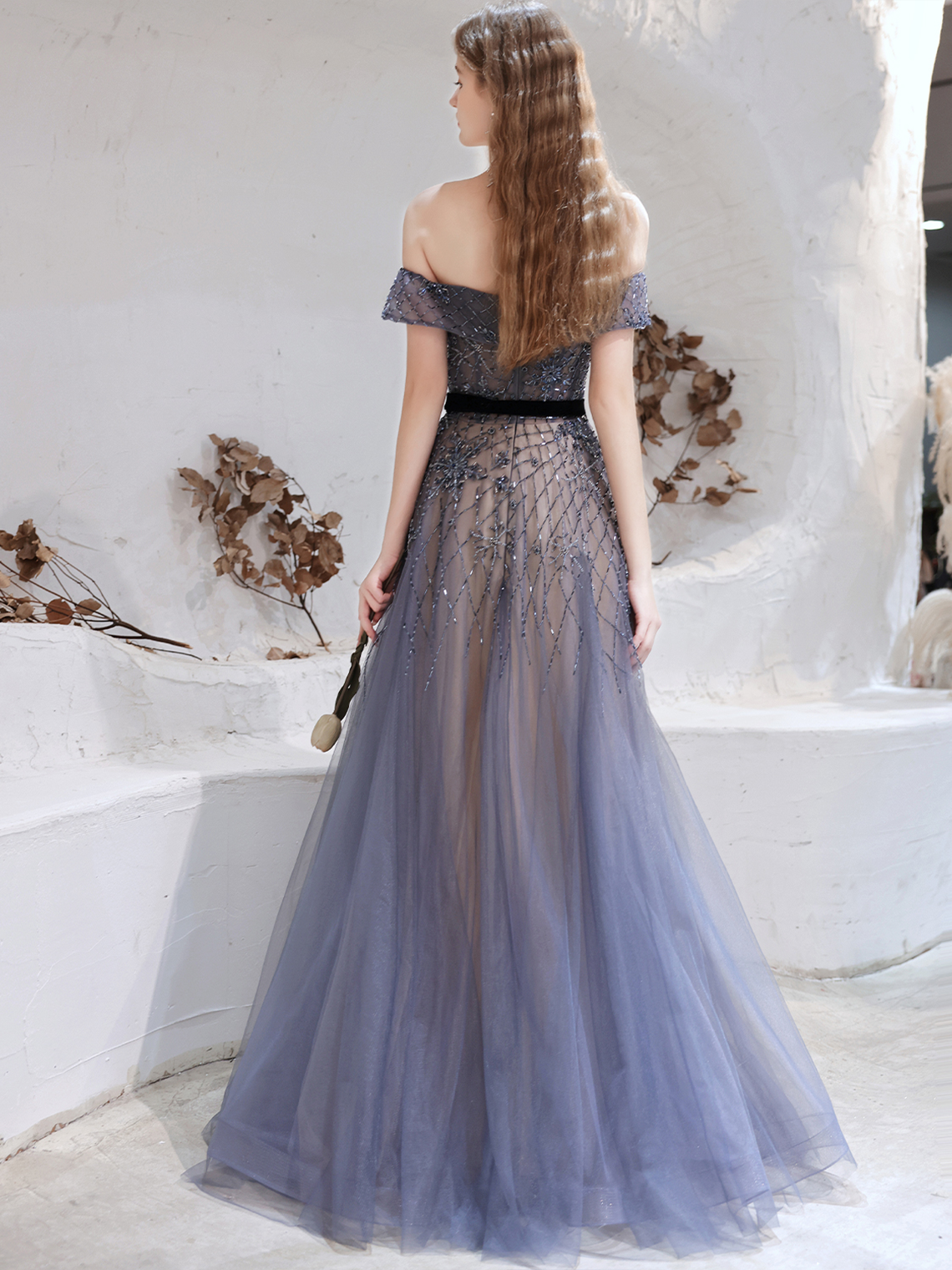 A-Line/Princess Evening Dress Elegant Formal Sparkle Beading Prom Gown