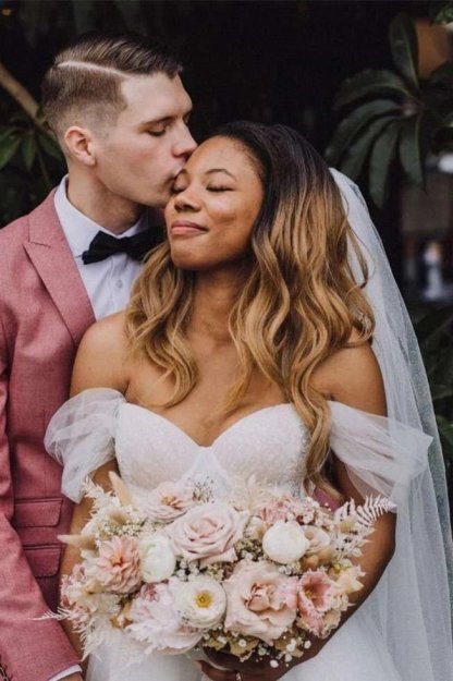 Boho A-Line Wedding Dresses Detachable Long Puff Sleeve