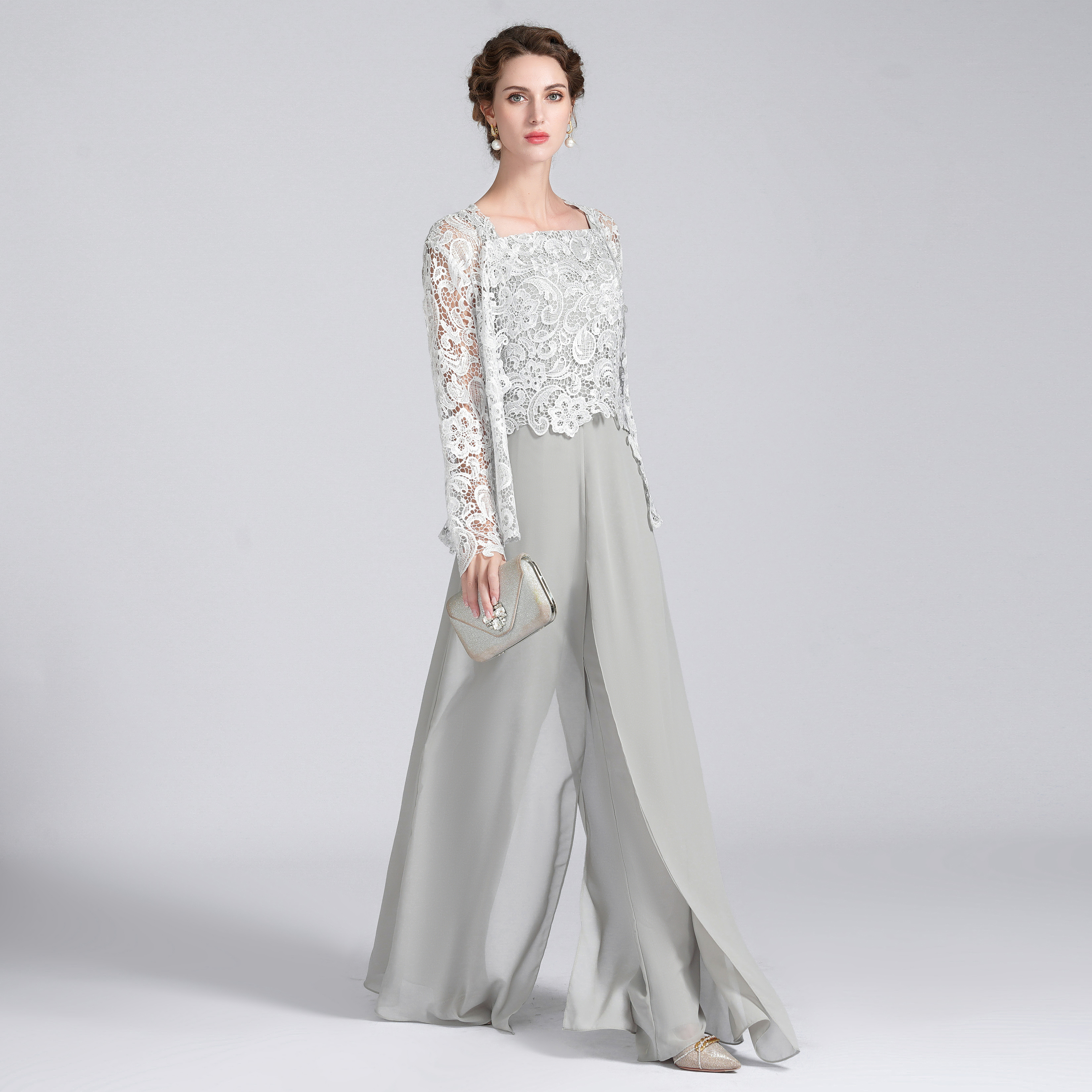 Jumpsuit Pantsuit 3 Piece Floor Length Mother of the Bride Dress 