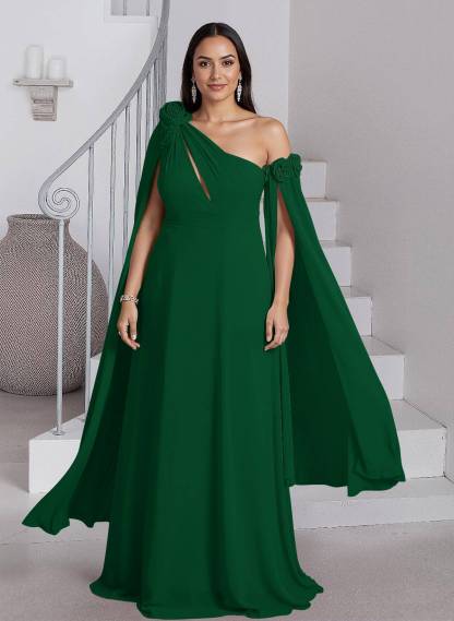 Dreamy A-Line Flower(s) One-Shoulder Cape Sleeves Chiffon Mother Of The Bride Dresses, product image 34