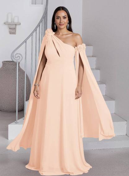Dreamy A-Line Flower(s) One-Shoulder Cape Sleeves Chiffon Mother Of The Bride Dresses, product image 20