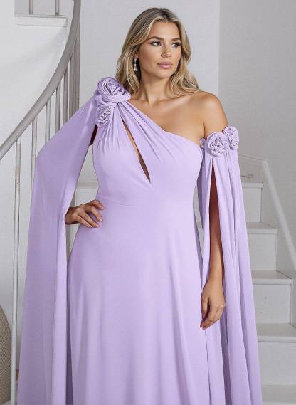 Dreamy A-Line Flower(s) One-Shoulder Cape Sleeves Chiffon Mother Of The Bride Dresses, product image 2