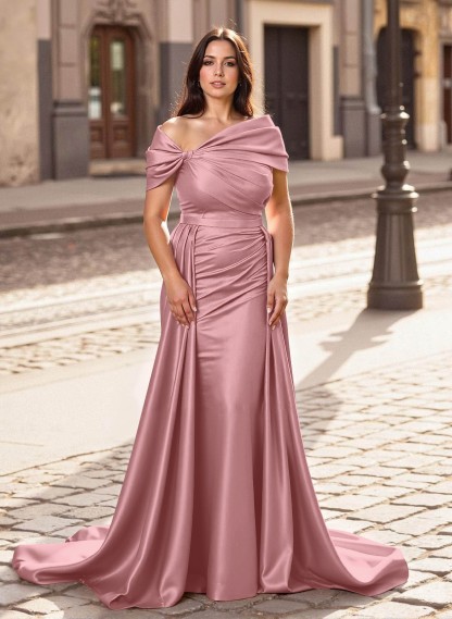 Trumpet/Mermaid Off-The-Shoulder Court Train Satin Mother Of The Bride Dresses With Overskirt Dress, product image 19