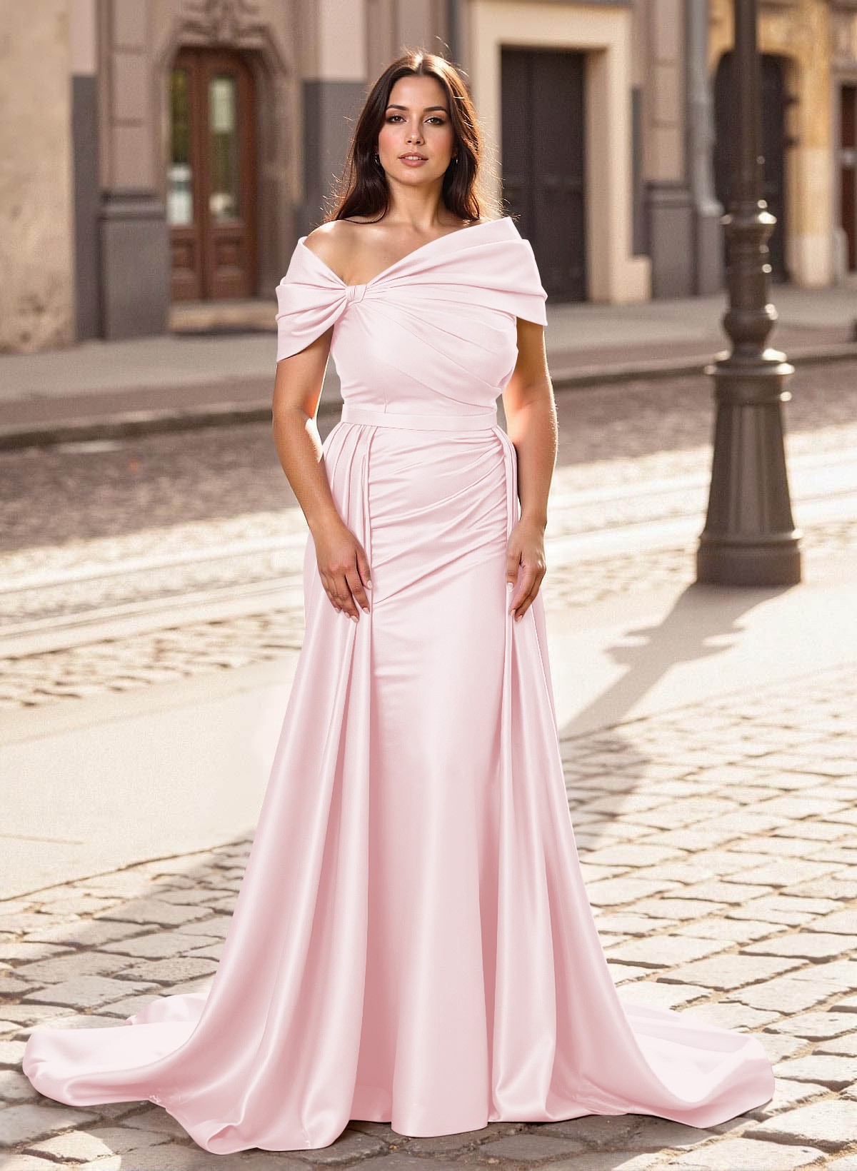 Trumpet/Mermaid Off-The-Shoulder Court Train Satin Mother Of The Bride Dresses With Overskirt Dress, product image 22