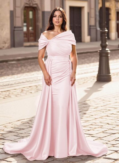 Trumpet/Mermaid Off-The-Shoulder Court Train Satin Mother Of The Bride Dresses With Overskirt Dress, product image 22