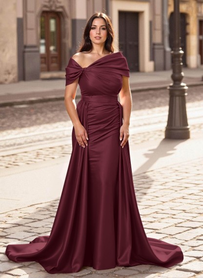 Trumpet/Mermaid Off-The-Shoulder Court Train Satin Mother Of The Bride Dresses With Overskirt Dress, product image 26