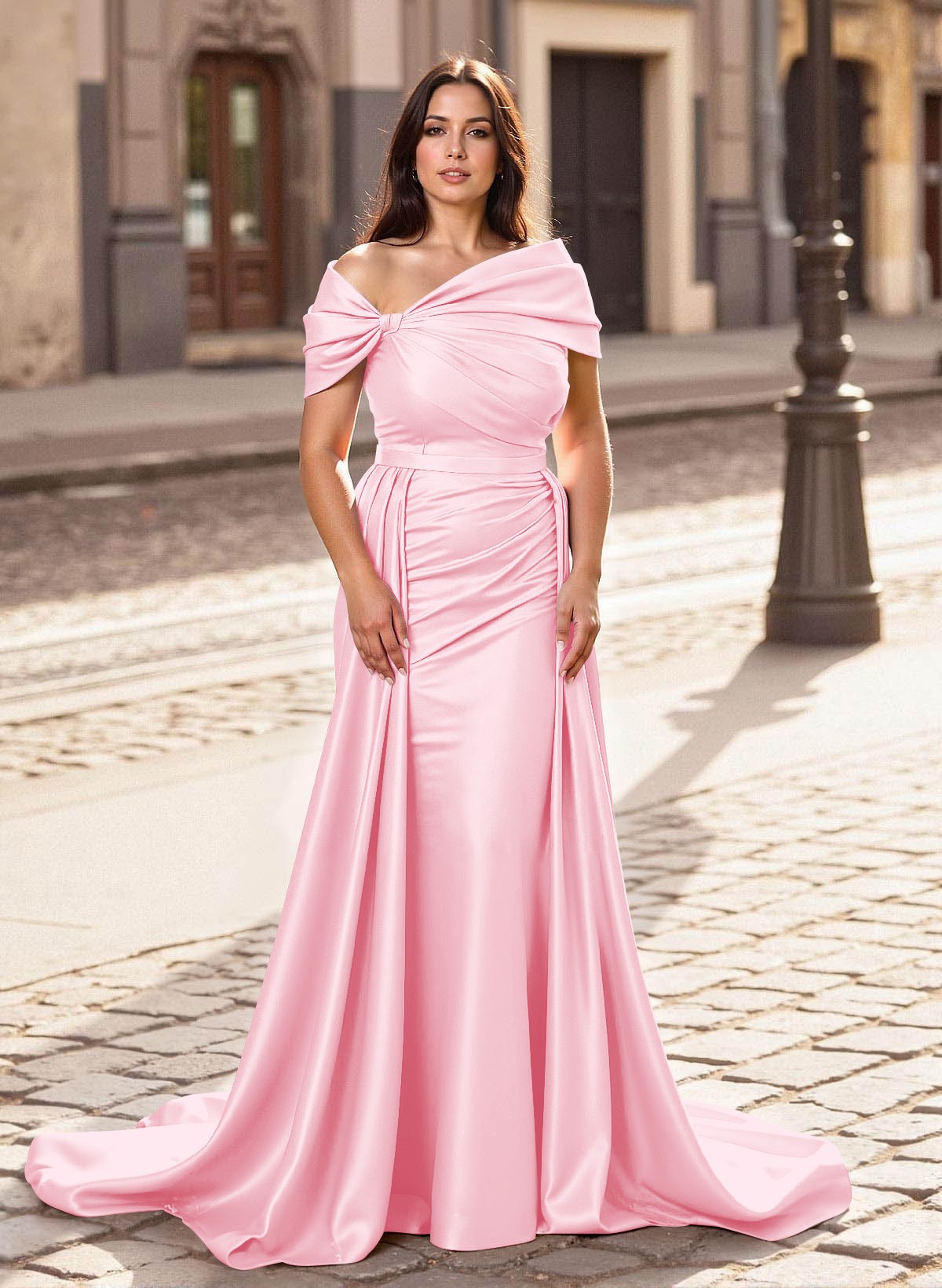 Trumpet/Mermaid Off-The-Shoulder Court Train Satin Mother Of The Bride Dresses With Overskirt Dress, product image 23