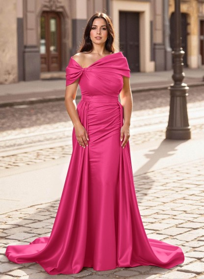 Trumpet/Mermaid Off-The-Shoulder Court Train Satin Mother Of The Bride Dresses With Overskirt Dress, product image 17
