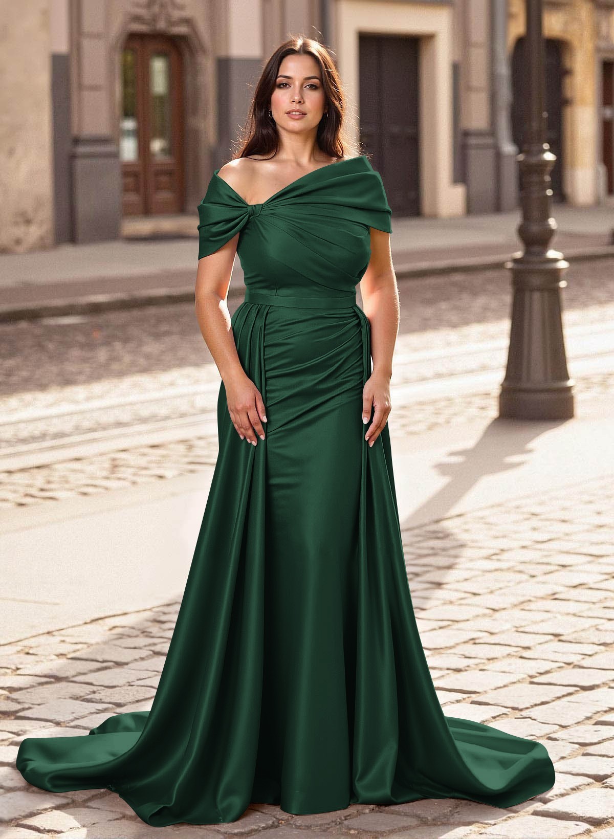 Trumpet/Mermaid Off-The-Shoulder Court Train Satin Mother Of The Bride Dresses With Overskirt Dress, product image 31