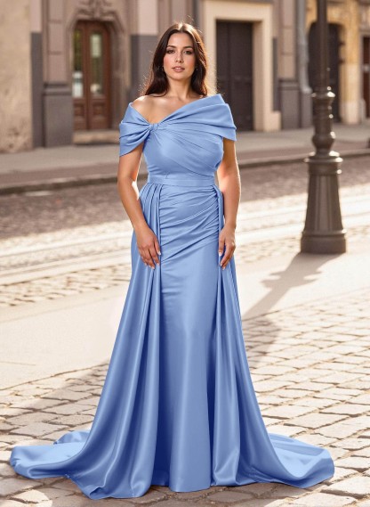 Trumpet/Mermaid Off-The-Shoulder Court Train Satin Mother Of The Bride Dresses With Overskirt Dress, product image 14