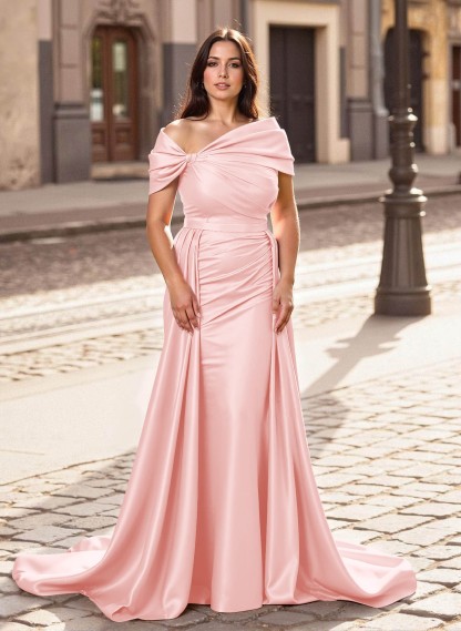 Trumpet/Mermaid Off-The-Shoulder Court Train Satin Mother Of The Bride Dresses With Overskirt Dress, product image 20