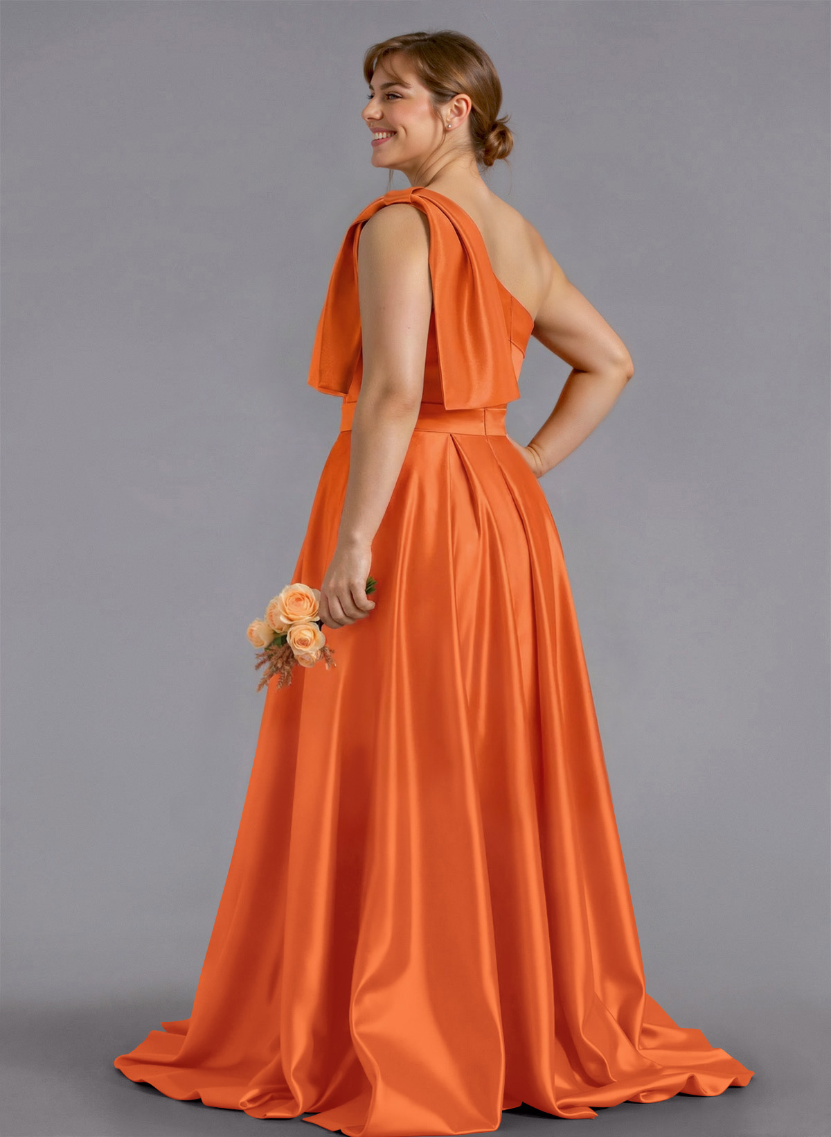 Classy Bow(s) One-Shoulder A-Line Sweep Train Satin Bridesmaid Dresses With Pockets, product image 139